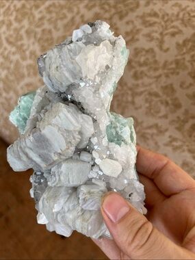 Green fluorite + quartz + pyrite large mineral cluster / decor